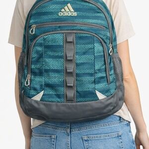 Adidas Teal Herringbone Laptop Backpack School Bag Green Grey RN 88387